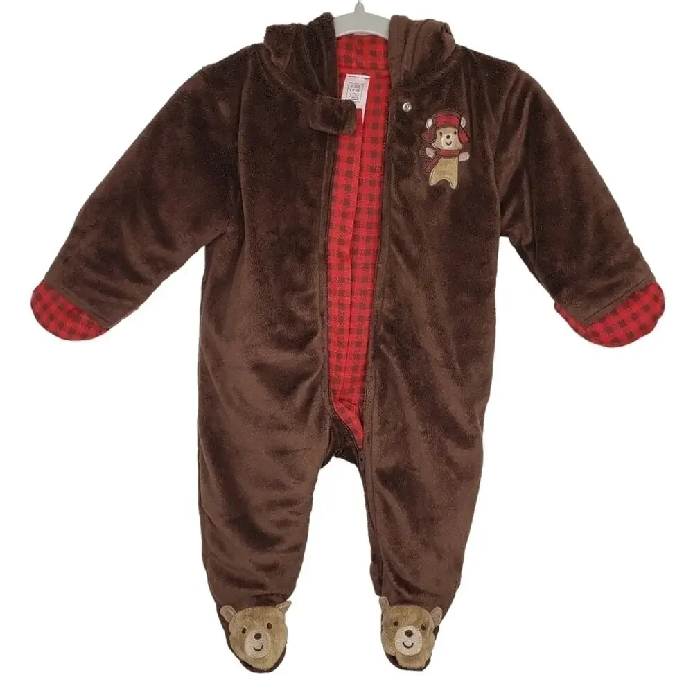 Just For You by Carter Footed Onsie with Plaid lined Hood and Hand Cuffs 6 Month